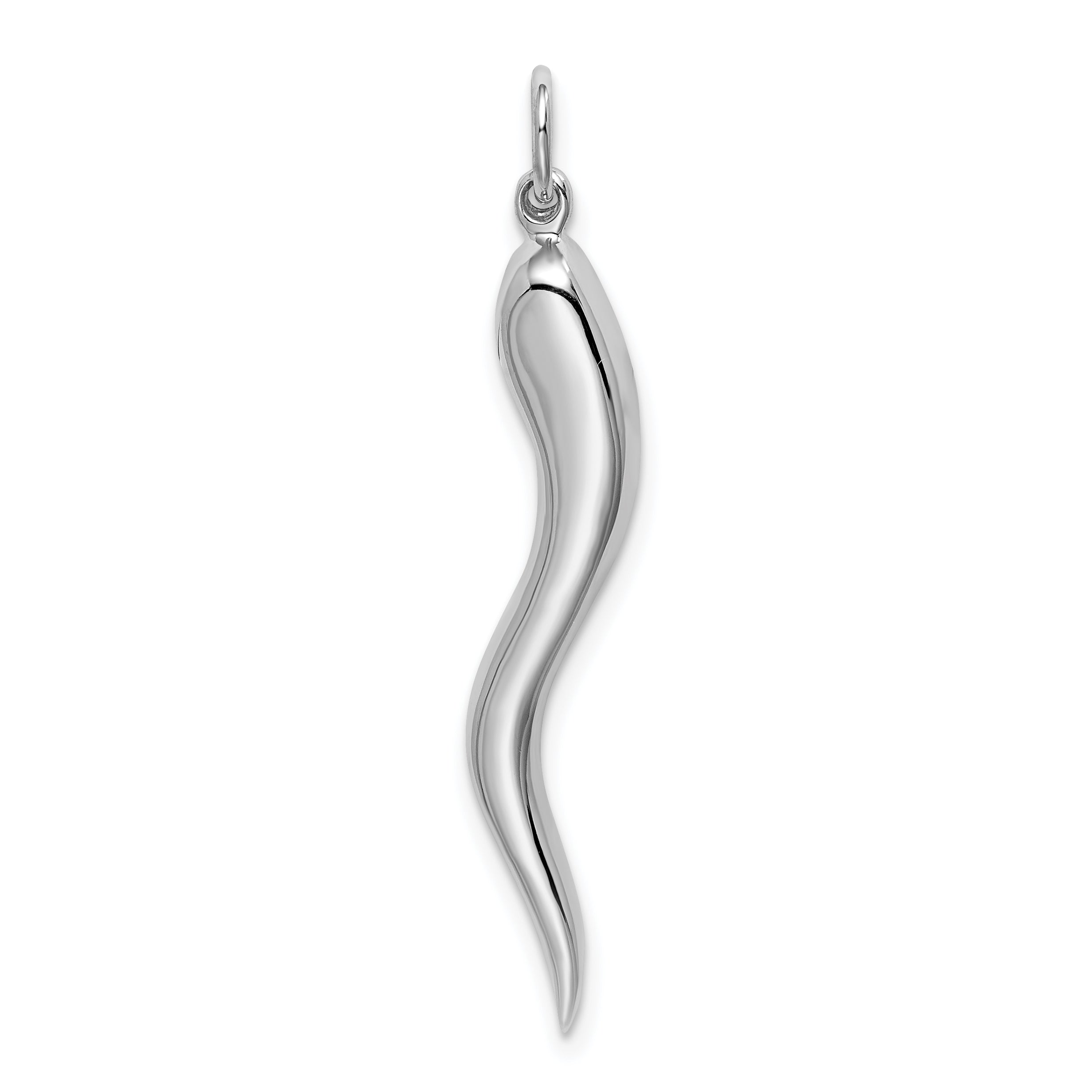 14K White Gold Italian Horn Charm with Polished 3D Design 40mm