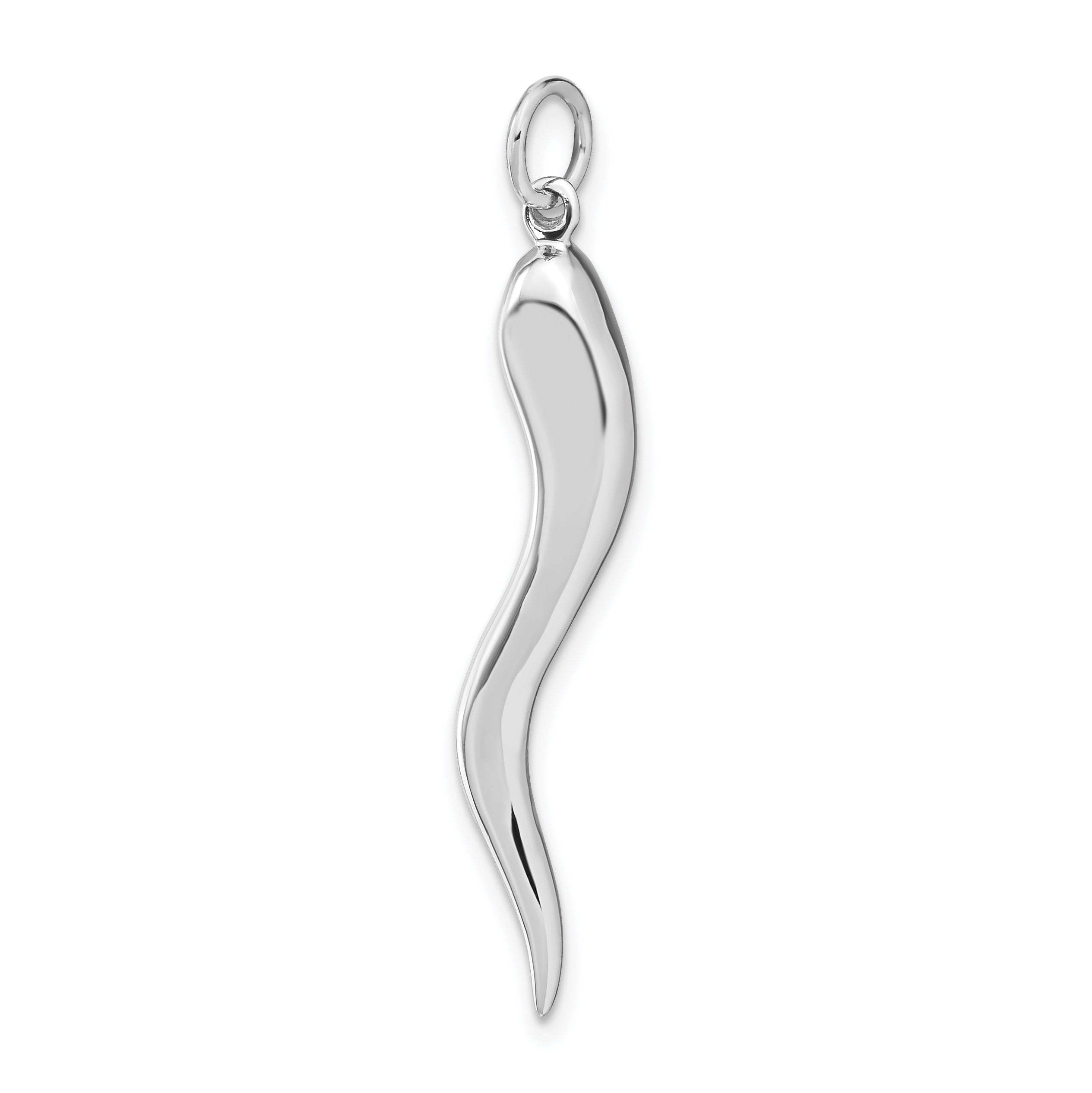 14K White Gold Italian Horn Charm with Polished 3D Design 40mm