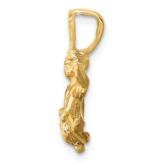 14K Gold 3D Satin Diamond-Cut Angel Charm Elegant Solid Design