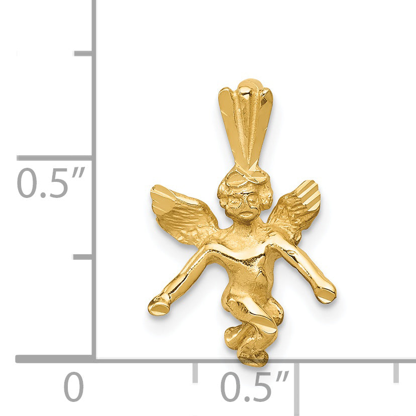 14K Gold 3D Satin Diamond-Cut Angel Charm Elegant Solid Design