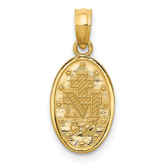 14K Gold Miraculous Medal Charm with Rhodium Accents Polished Finish