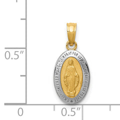 14K Gold Miraculous Medal Charm with Rhodium Accents Polished Finish