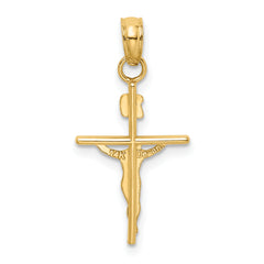 14K Two-Tone Gold INRI Crucifix Pendant with Polished Solid Design