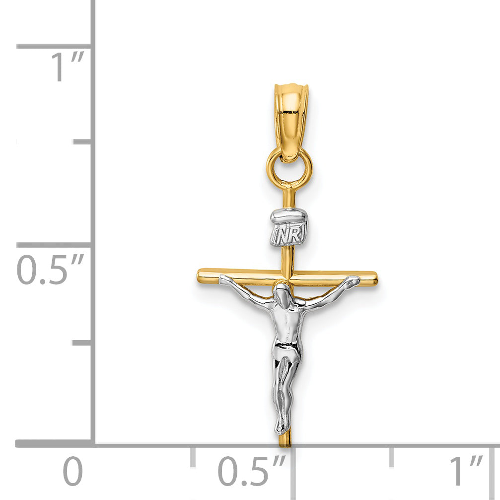 14K Two-Tone Gold INRI Crucifix Pendant with Polished Solid Design