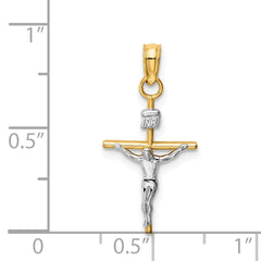 14K Two-Tone Gold INRI Crucifix Pendant with Polished Solid Design