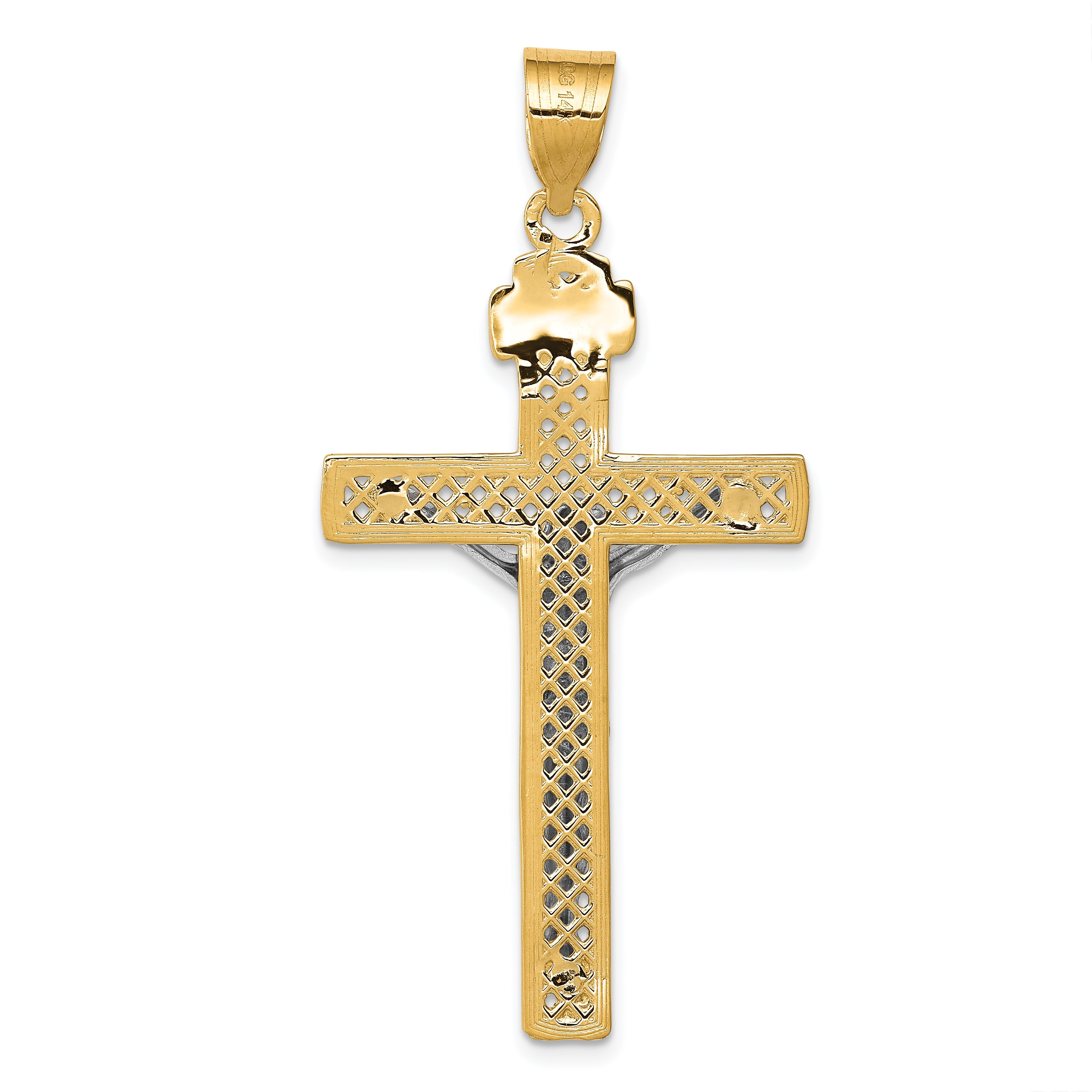 14K Two-Tone Gold INRI Crucifix Pendant with Polished Finish Solid