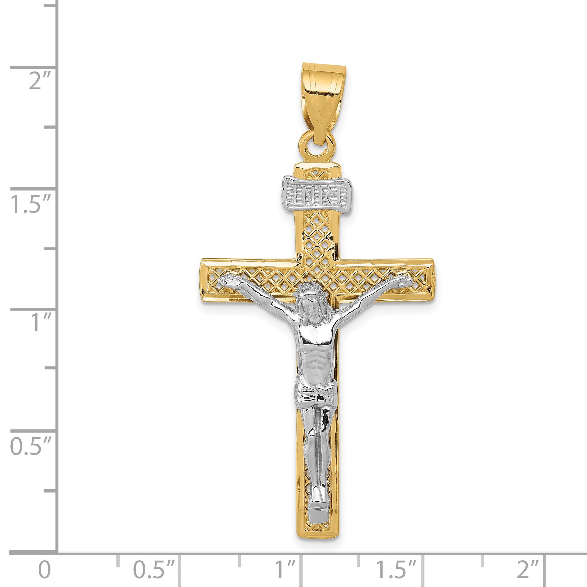 14K Two-Tone Gold INRI Crucifix Pendant with Polished Finish Solid