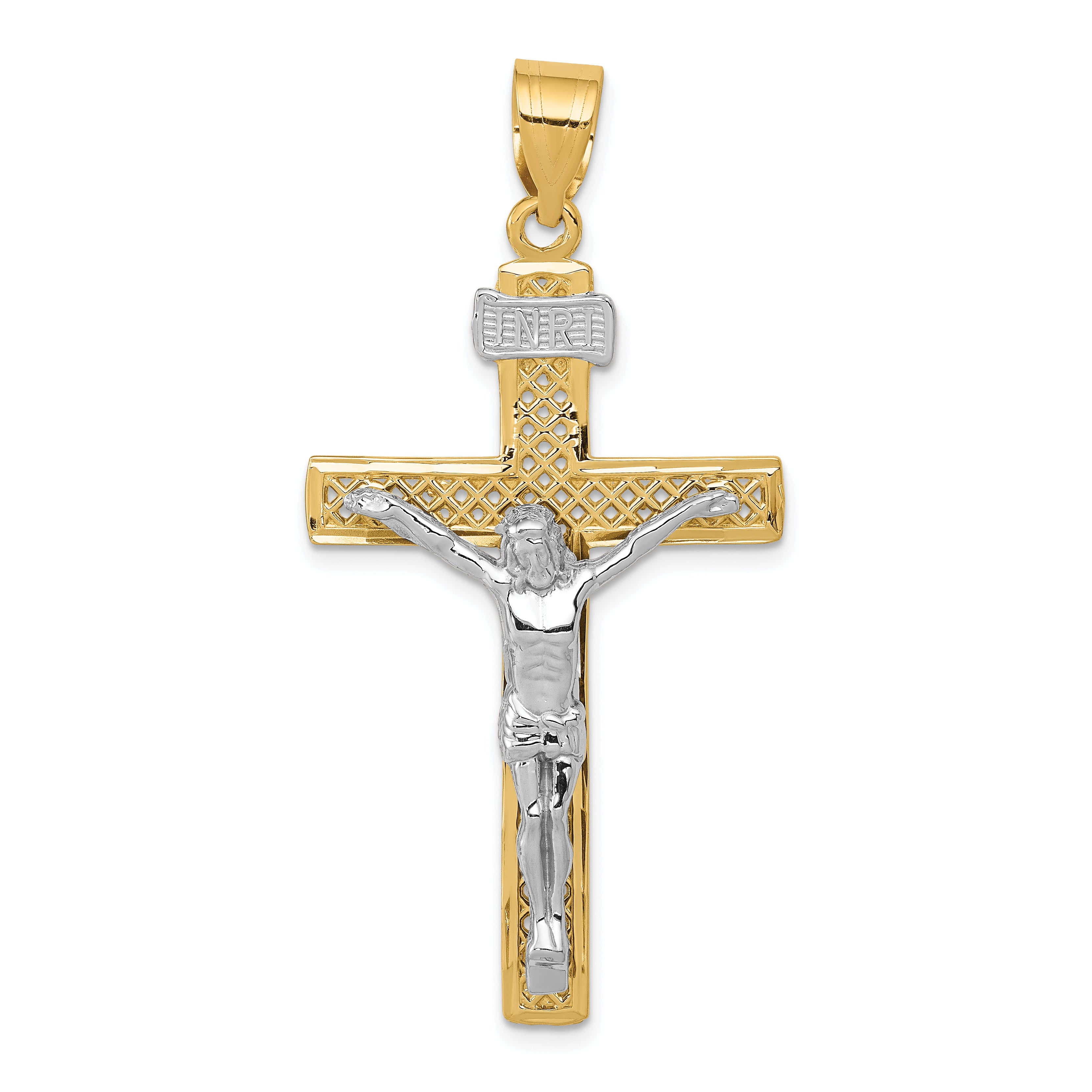 14k Two-tone INRI Crucifix Pendant