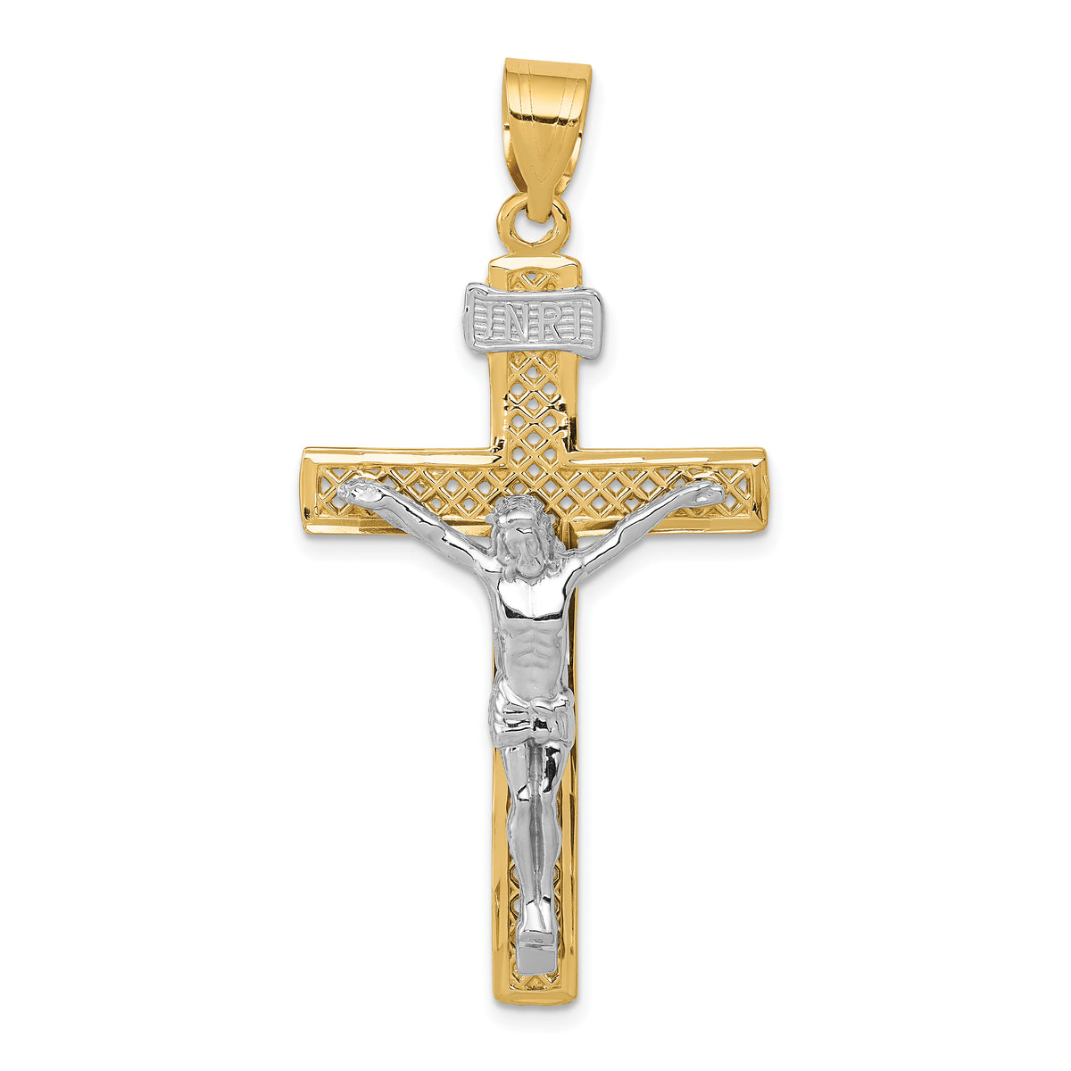 14k Two-tone INRI Crucifix Pendant