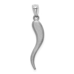 14K White Gold Italian Horn Charm with Diamond-Cut Texture for Men