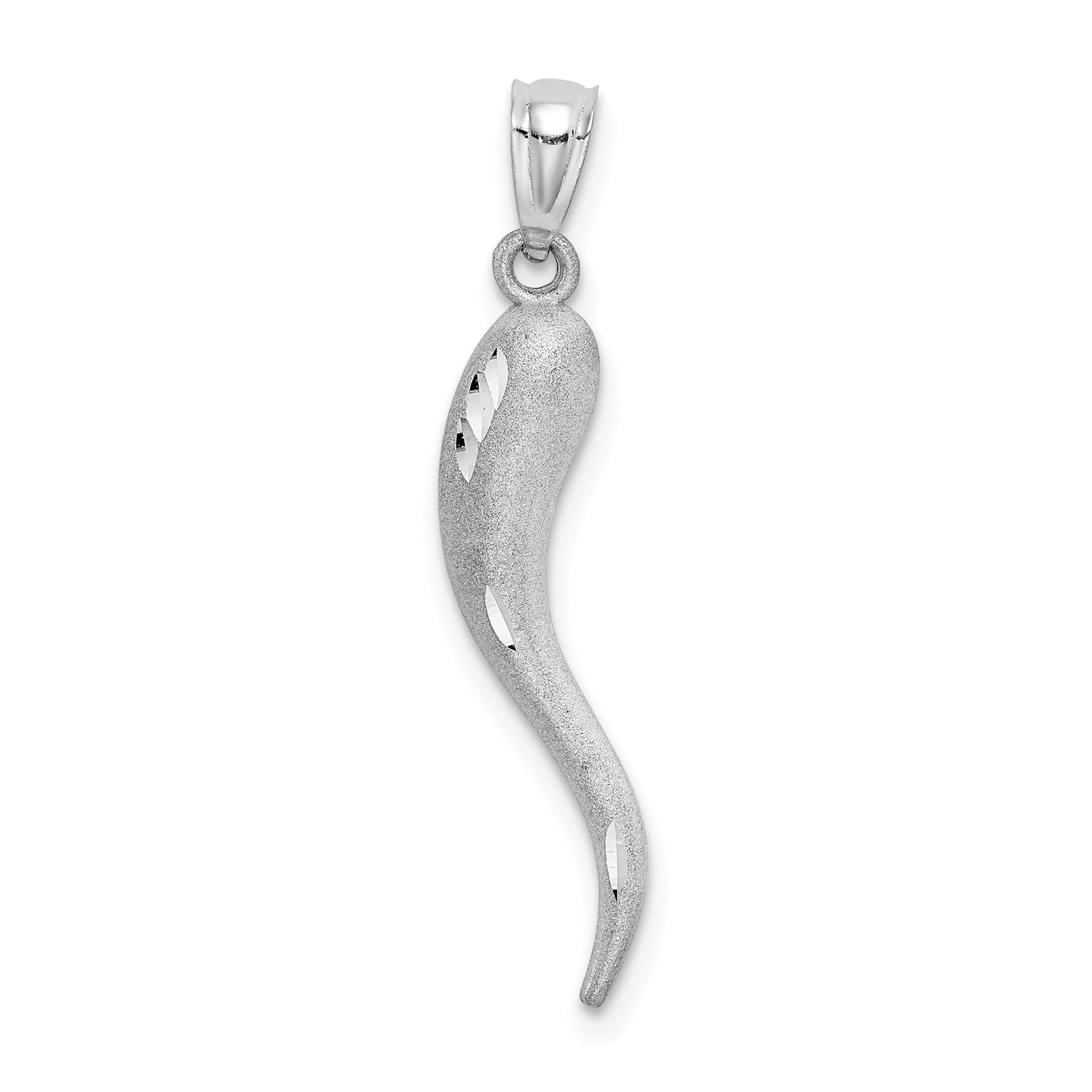 14k White Gold Solid D/C Italian Horn Charm