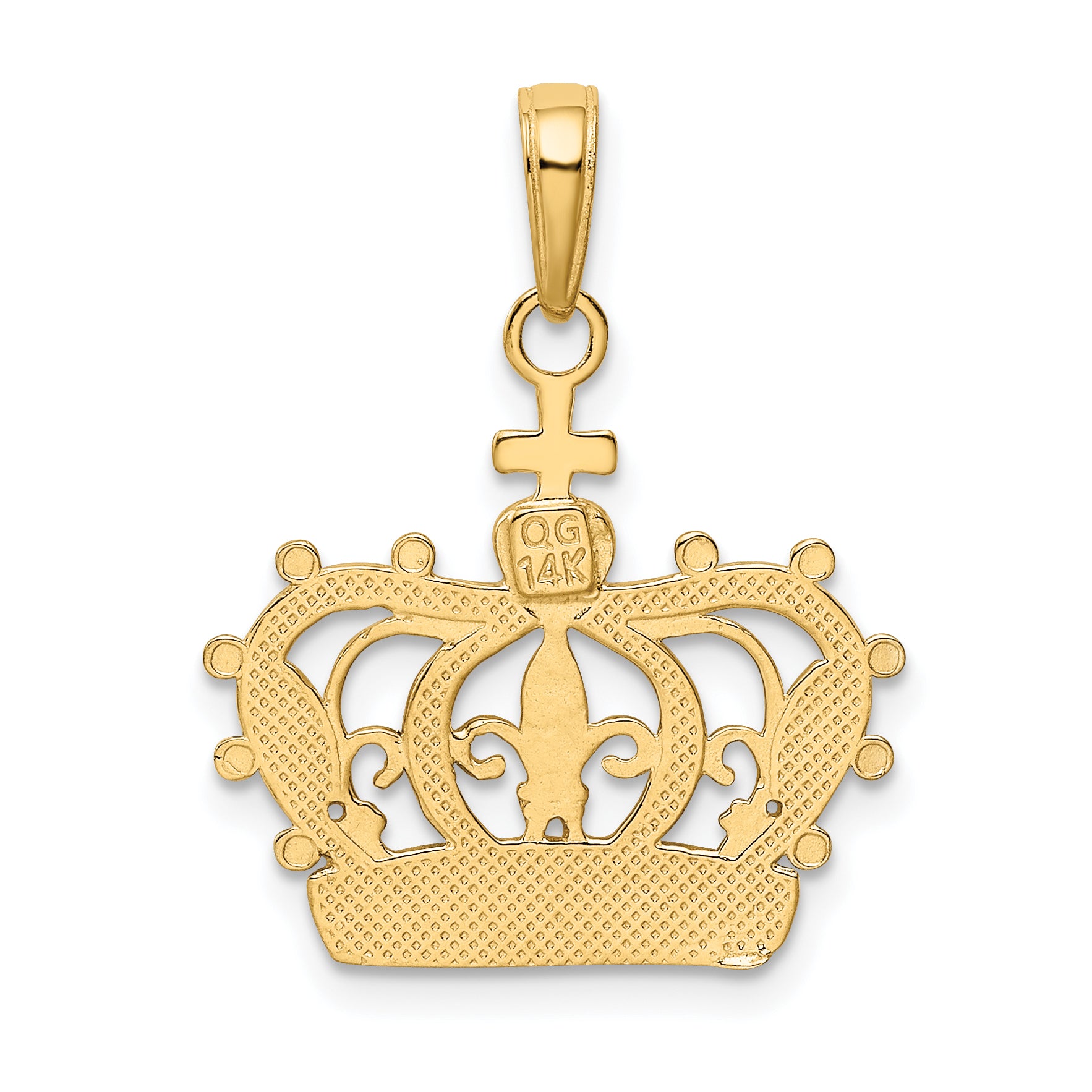 14K Gold Rhodium Crown Pendant with Polished Beaded Design for Men