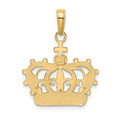 14K Gold Rhodium Crown Pendant with Polished Beaded Design for Men