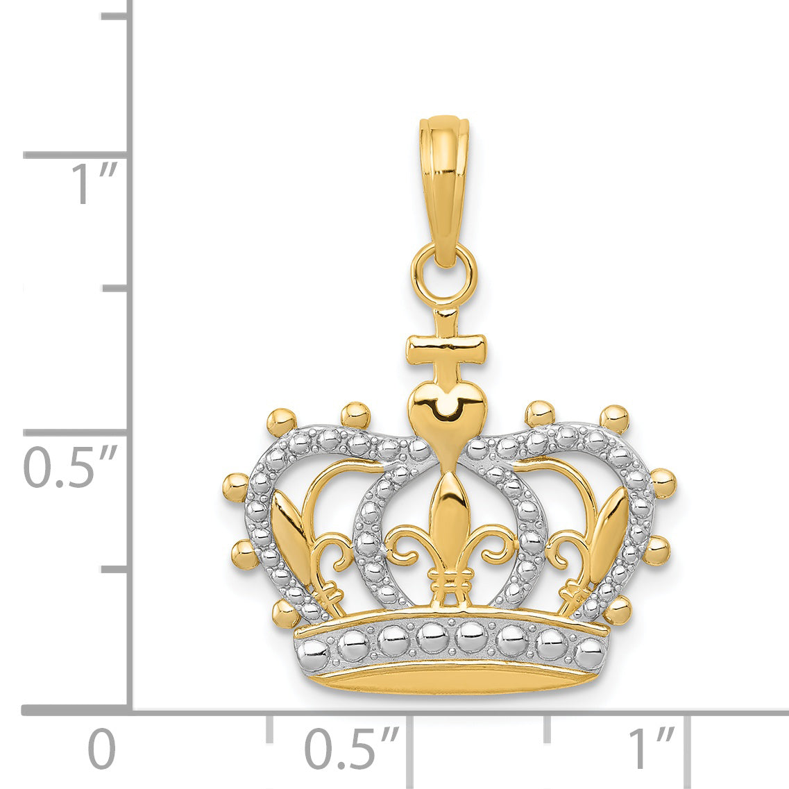 14K Gold Rhodium Crown Pendant with Polished Beaded Design for Men