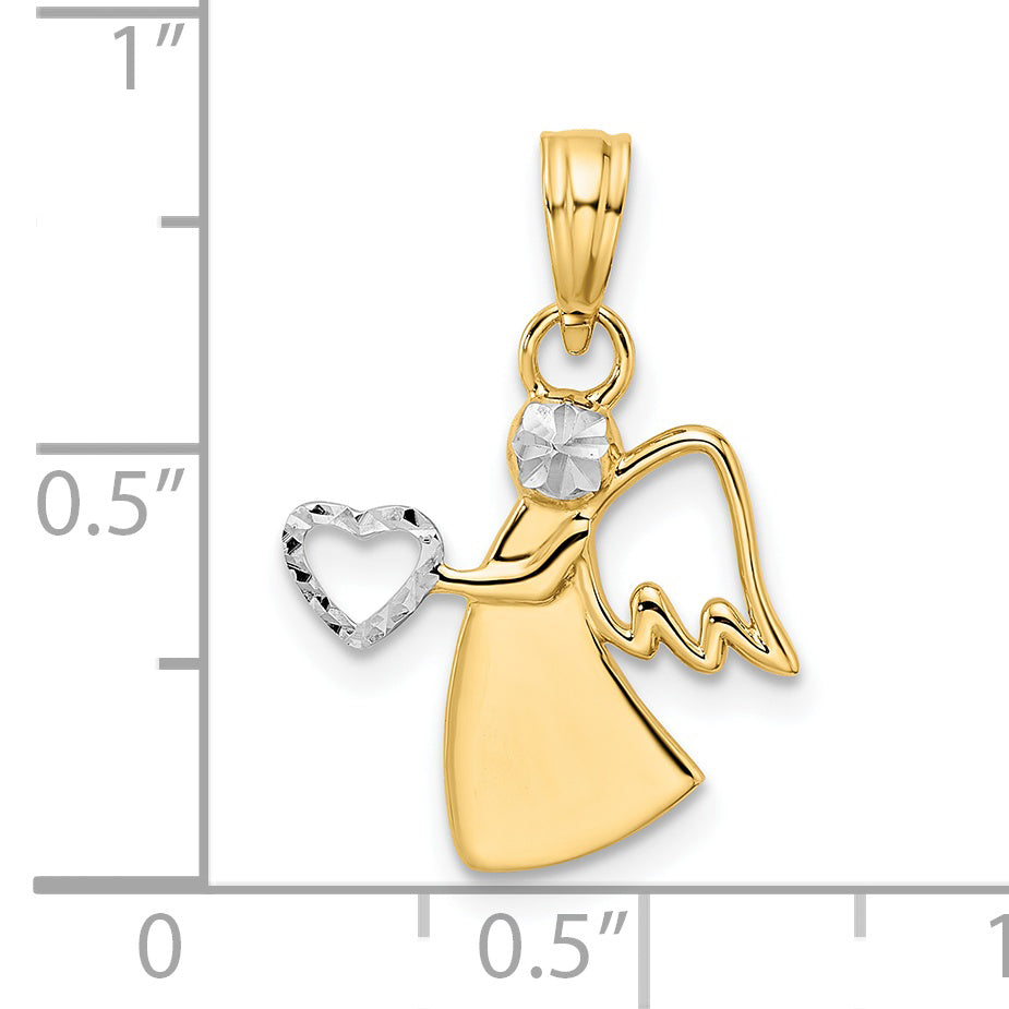 14k & White Rhodium D/C Angel Holding Heart Pendant