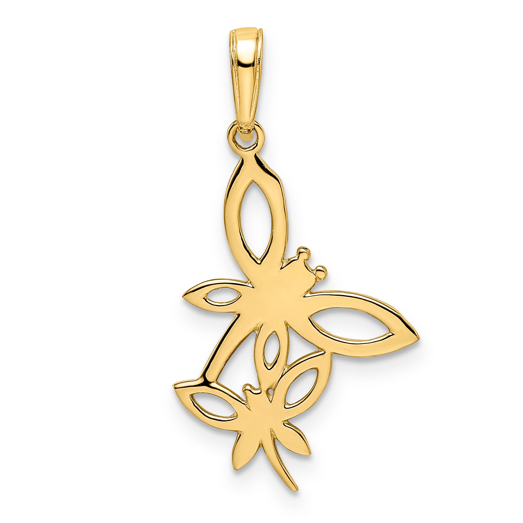 14k and White Rhodium Diamond-cut Dragonflies Pendant