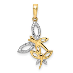 14k and White Rhodium Diamond-cut Dragonflies Pendant