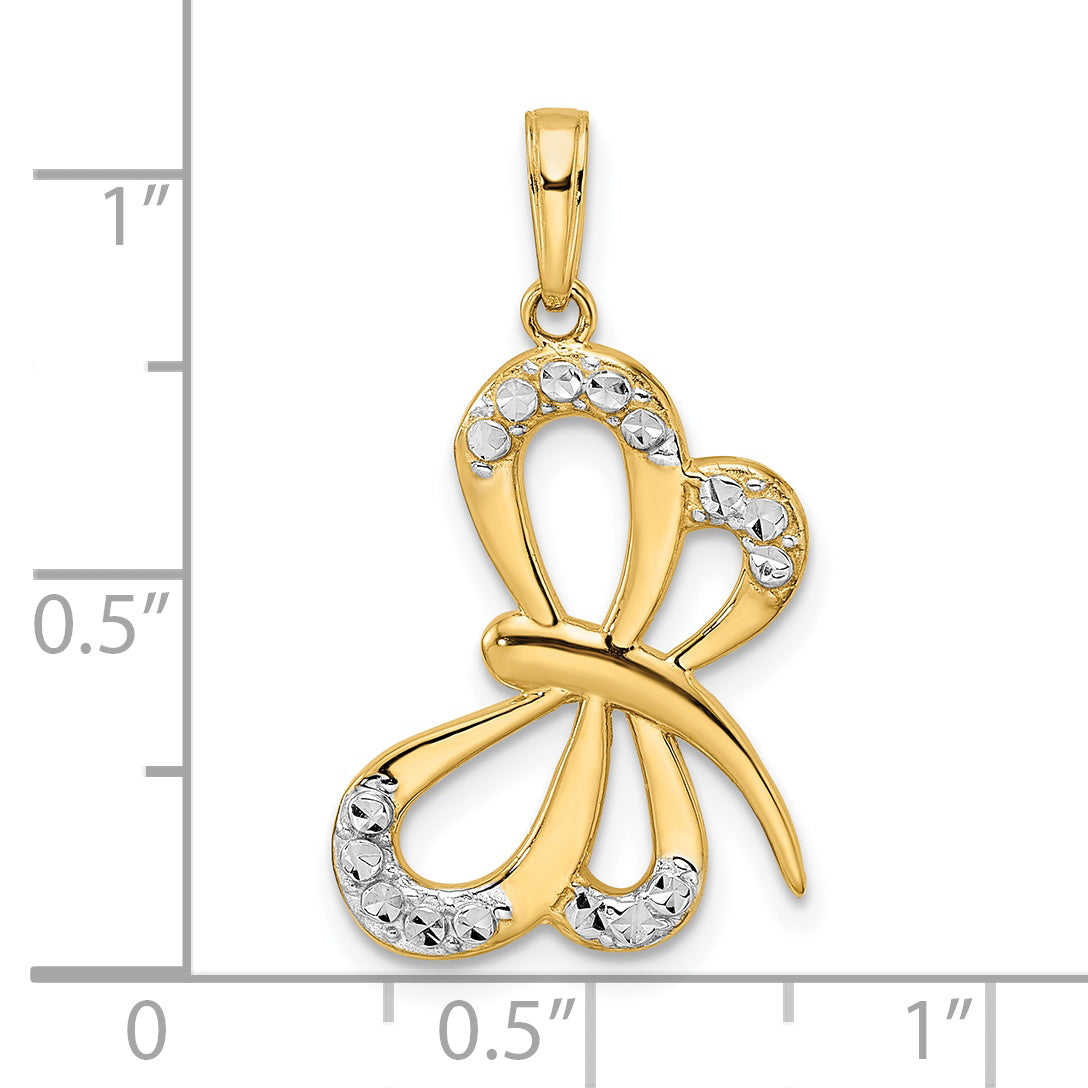 14k and White Rhodium Diamond-cut Dragonfly Pendant