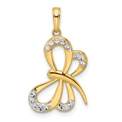 14k and White Rhodium Diamond-cut Dragonfly Pendant