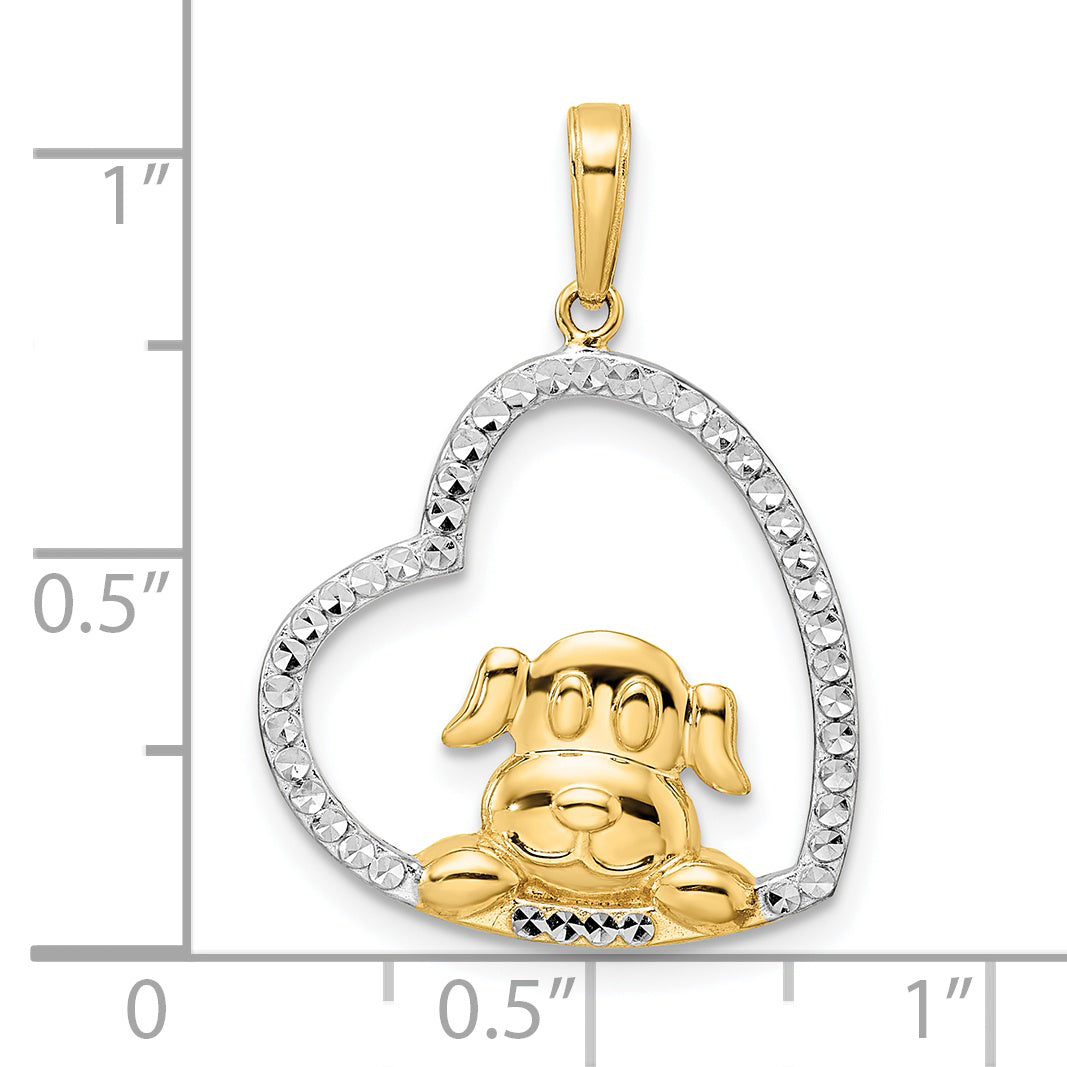 14k & White Rhodium D/C Puppy in Heart Pendant