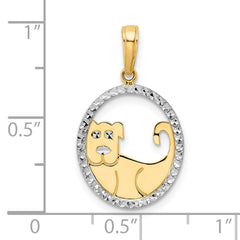 14k and White Rhodium Diamond-cut Dog in Oval Pendant