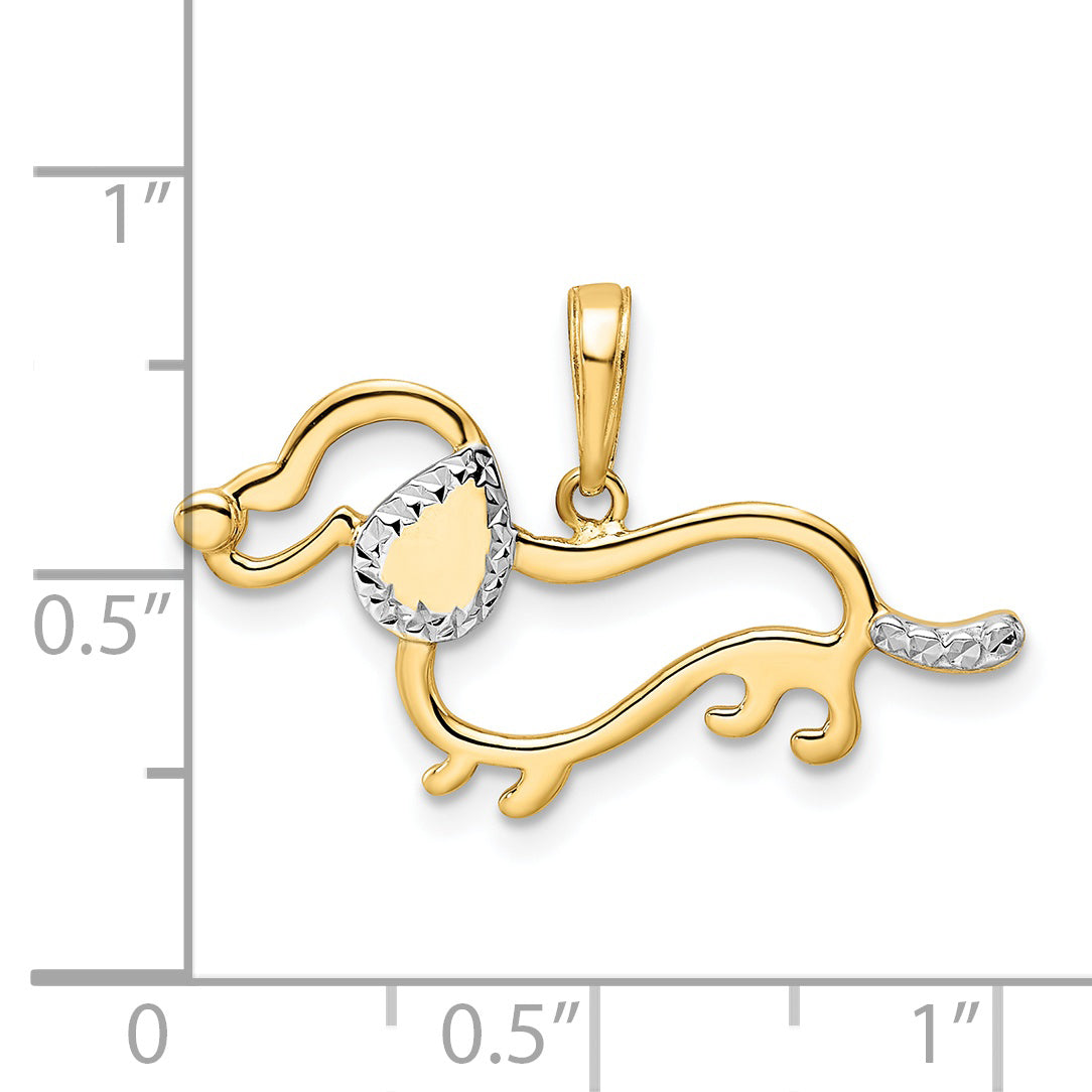 14k and White Rhodium Diamond-cut Dachshund Pendant