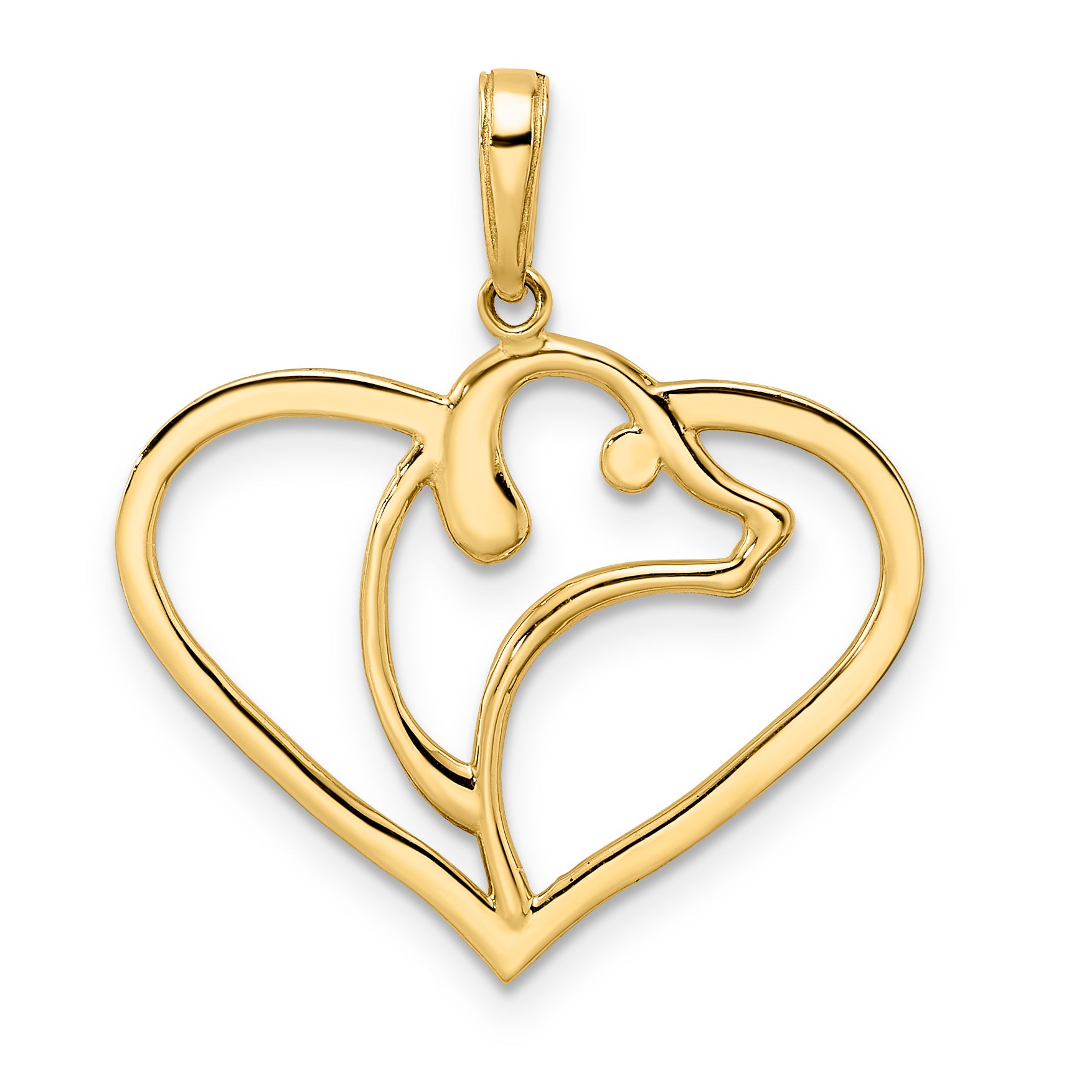 14k and White Rhodium Diamond-cut Dog Head in Heart Pendant