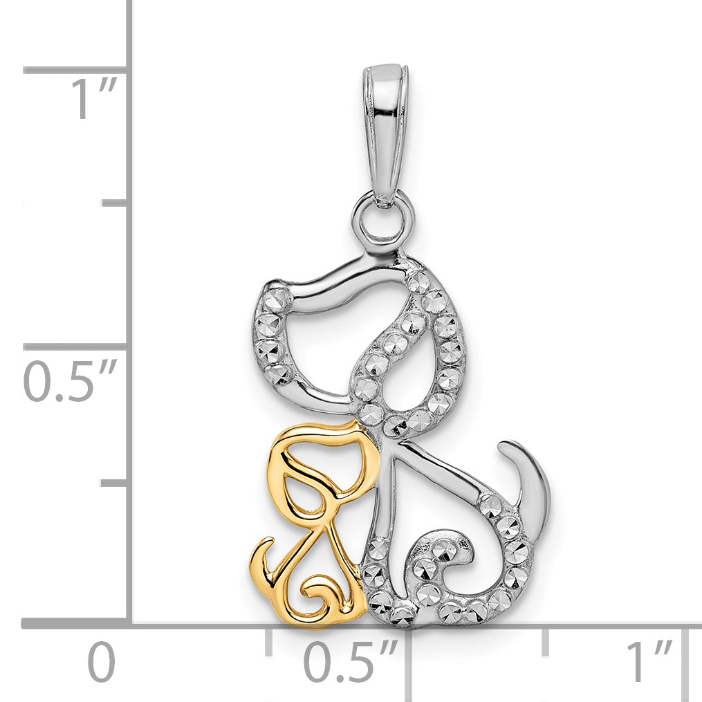 14k and White Rhodium Diamond-cut Dog and Puppy Pendant