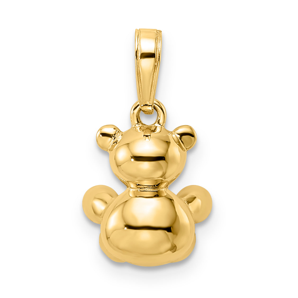 14k w/ White Rhodium 3D Diamond-cut Teddy Bear Pendant