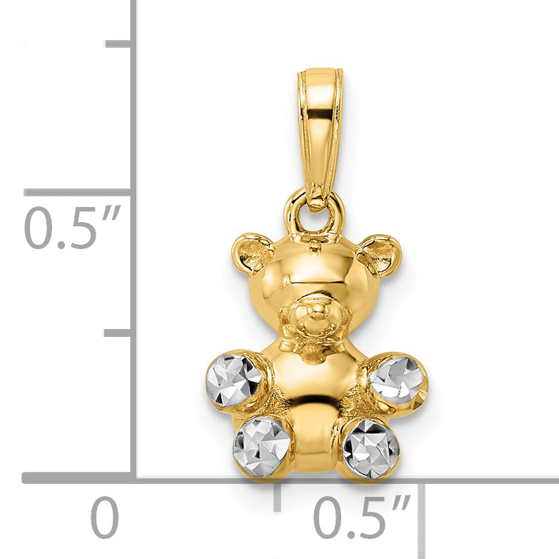 14k w/ White Rhodium 3D Diamond-cut Teddy Bear Pendant