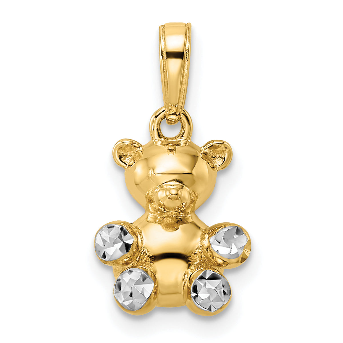 14k w/ White Rhodium 3D Diamond-cut Teddy Bear Pendant