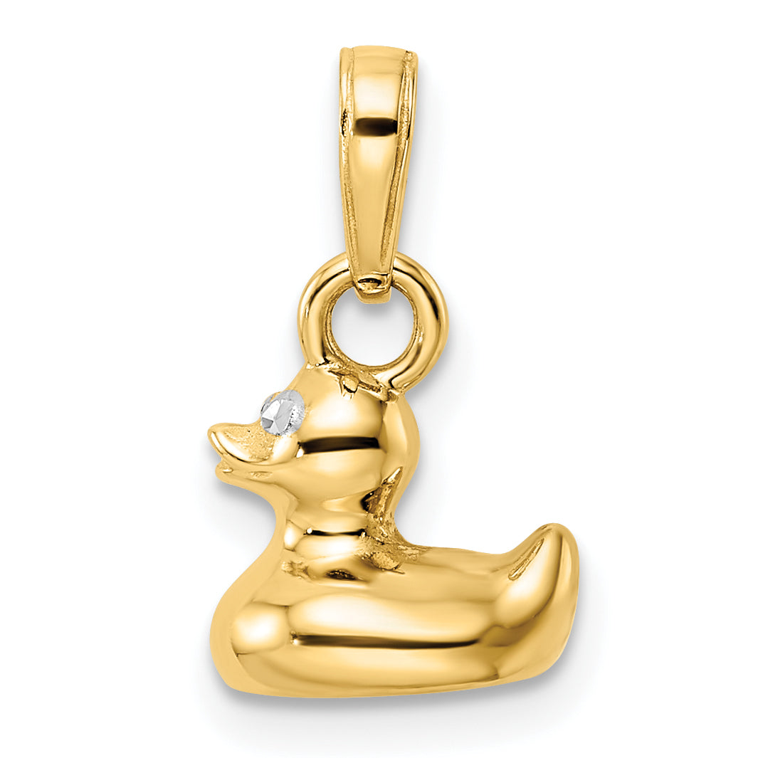 14k & White Rhodium 3D Duck Pendant