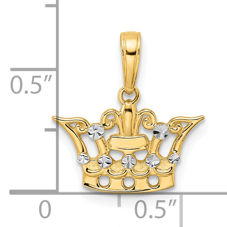 14k and White Rhodium Diamond-cut Crown Pendant