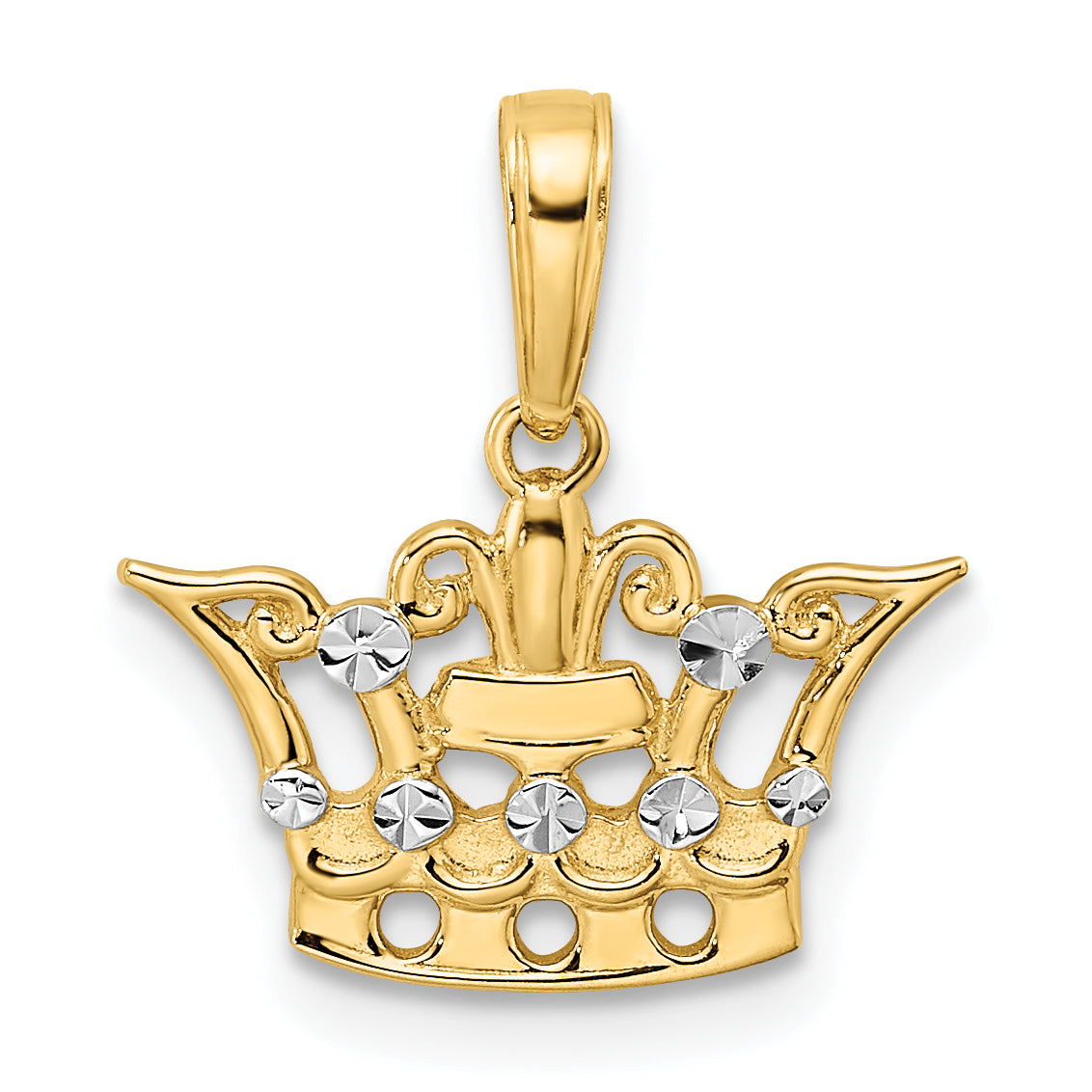 14k and White Rhodium Diamond-cut Crown Pendant