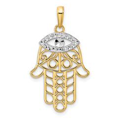 14k & White Rhodium D/C Evil Eye Hamsa Pendant