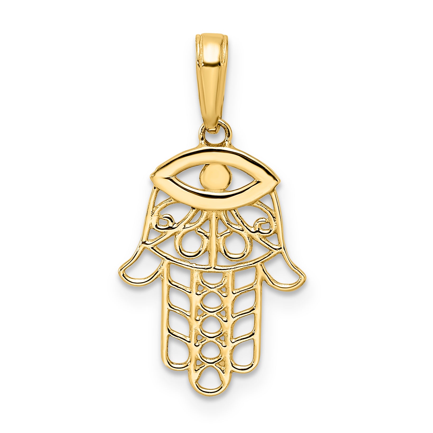 14k & White Rhodium D/C Evil Eye Hamsa Pendant