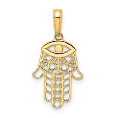 14k & White Rhodium D/C Evil Eye Hamsa Pendant