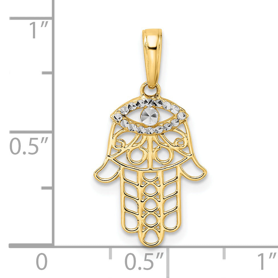 14k & White Rhodium D/C Evil Eye Hamsa Pendant