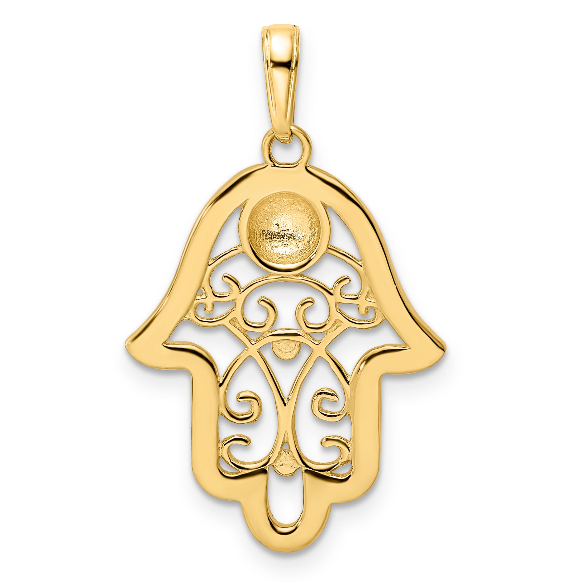 14k & White Rhodium D/C Evil Eye Filigree Hamsa Pendant