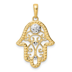 14k & White Rhodium D/C Evil Eye Filigree Hamsa Pendant