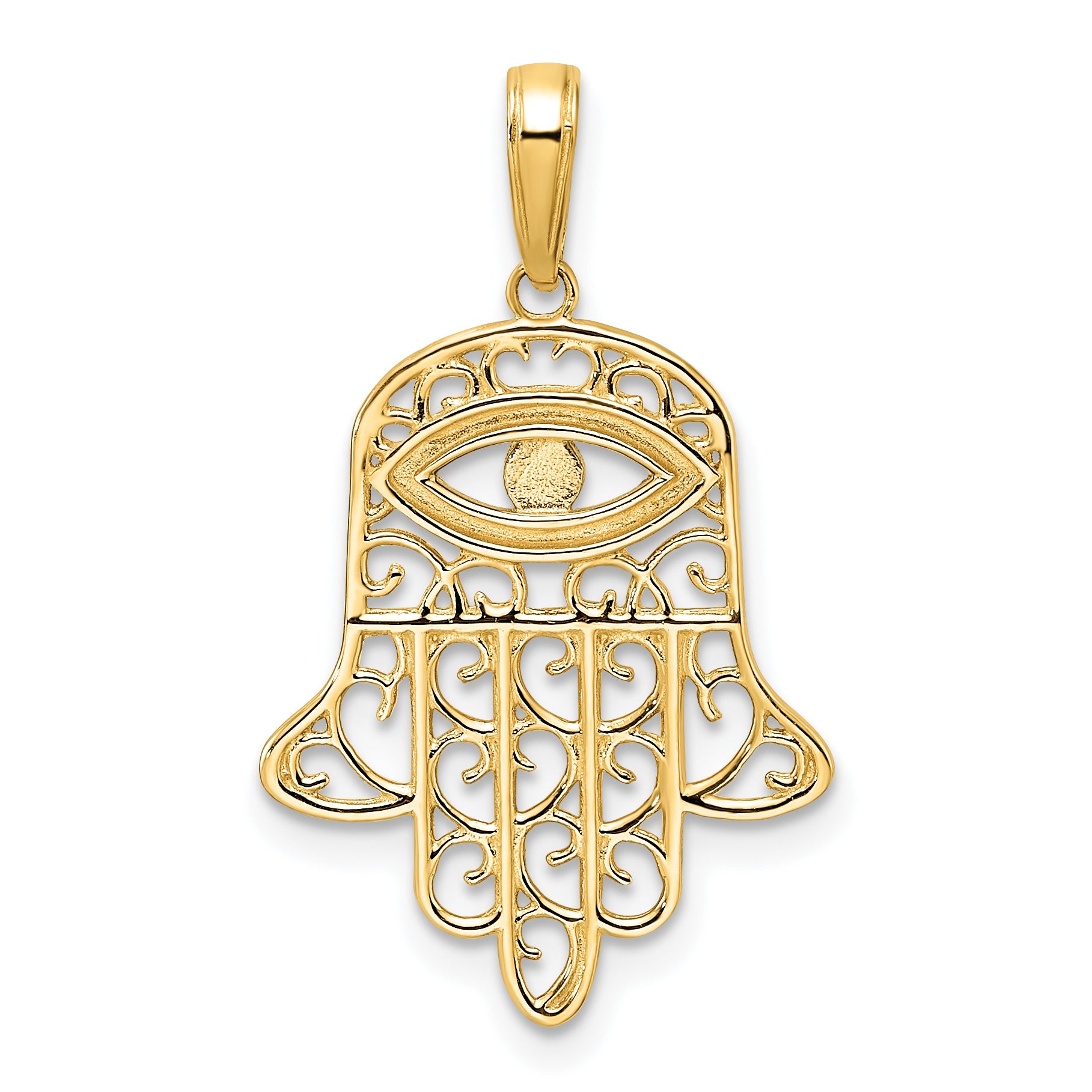 14k & White Rhodium D/C Filigree Evil Eye Hamsa Pendant