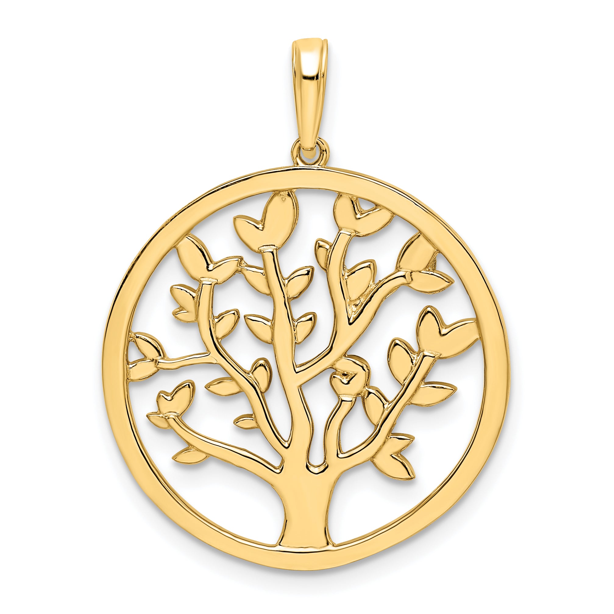 14k and White Rhodium Diamond-cut Tree of Life Pendant