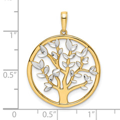 14k and White Rhodium Diamond-cut Tree of Life Pendant