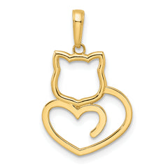 14k and White Rhodium Diamond-cut Cat Heart Pendant