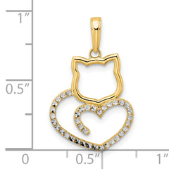 14k and White Rhodium Diamond-cut Cat Heart Pendant