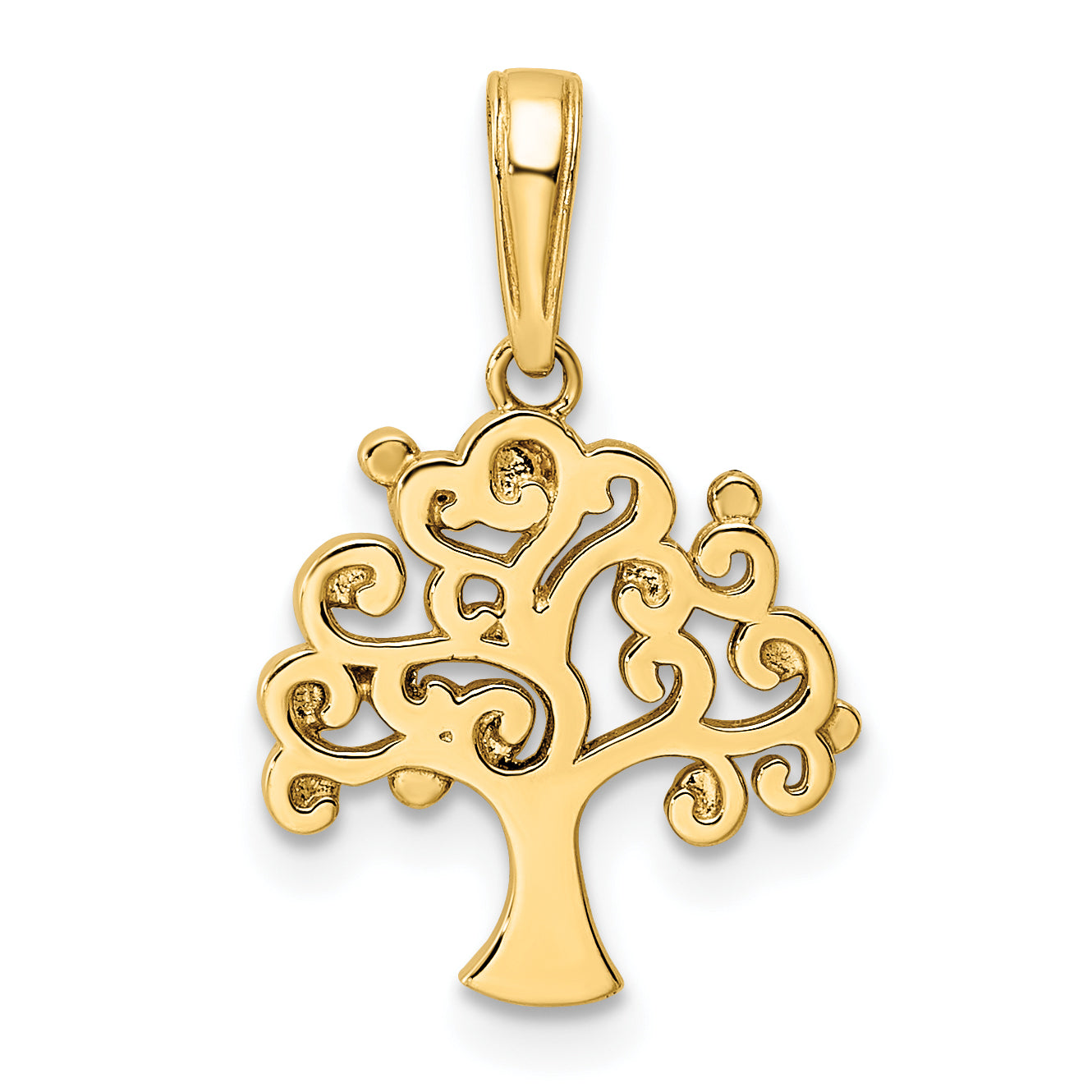 14k and White Rhodium Diamond-cut Tree of Life Pendant