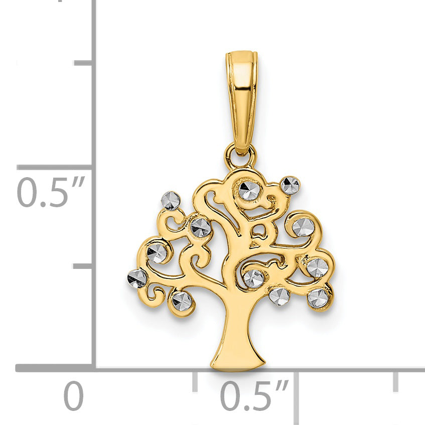 14k and White Rhodium Diamond-cut Tree of Life Pendant