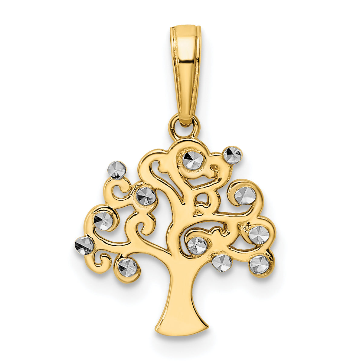 14k and White Rhodium Diamond-cut Tree of Life Pendant