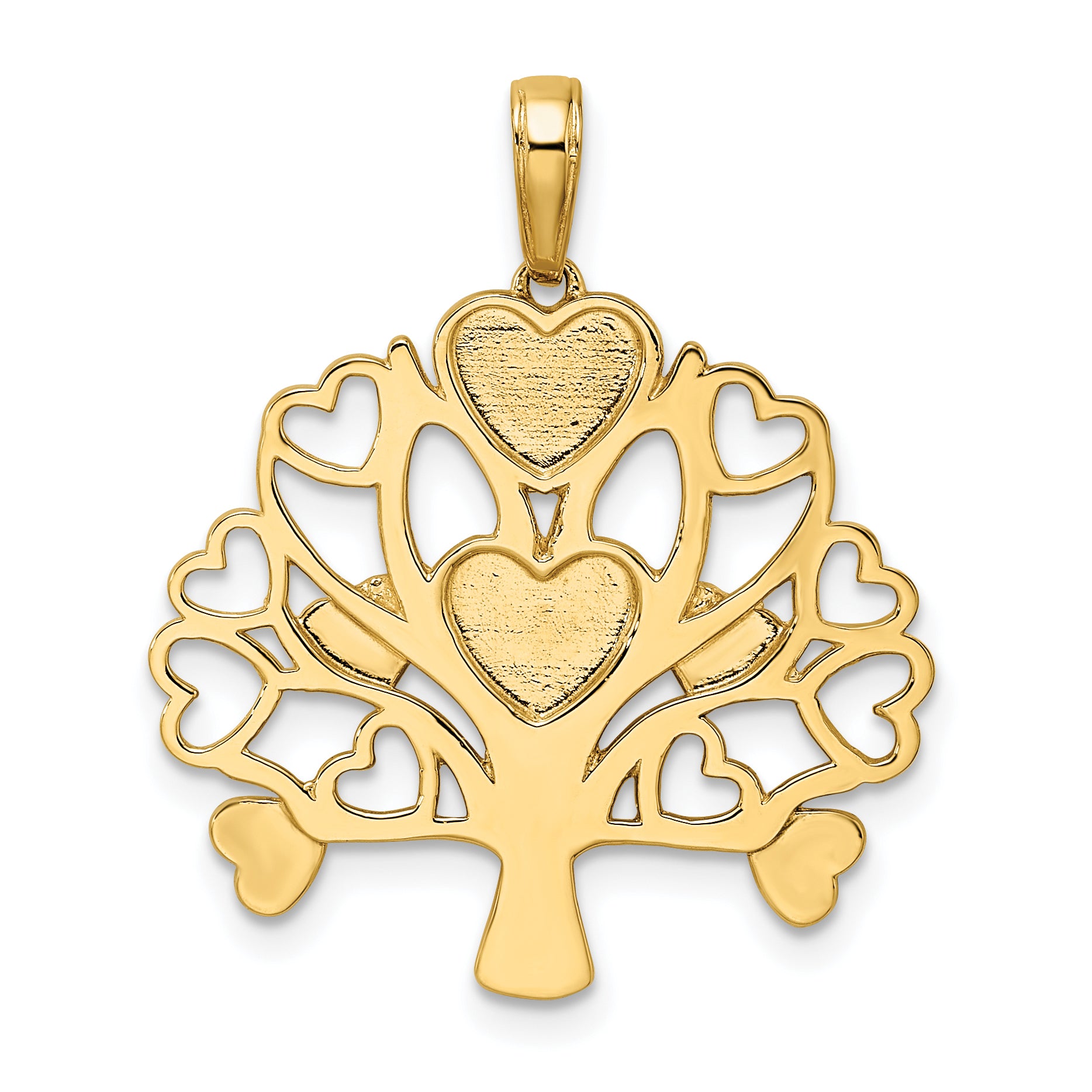 14k and White Rhodium Diamond-cut Heart Tree of Life Pendant