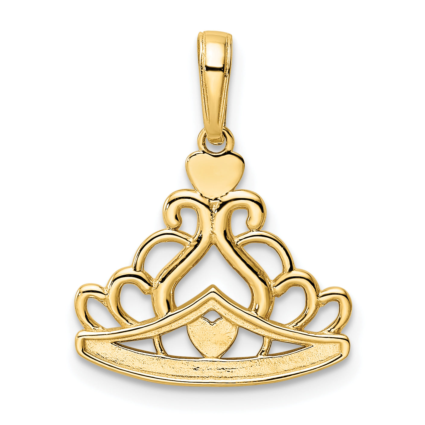 14k and White Rhodium Diamond-cut Crown Pendant